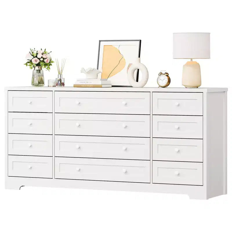 Commode à 12 tiroirs COZONY, Commode en bois de 160 cm de large, Meuble TV moderne pour TV de 65 pouces, Pour chambre à coucher, salon, entrée