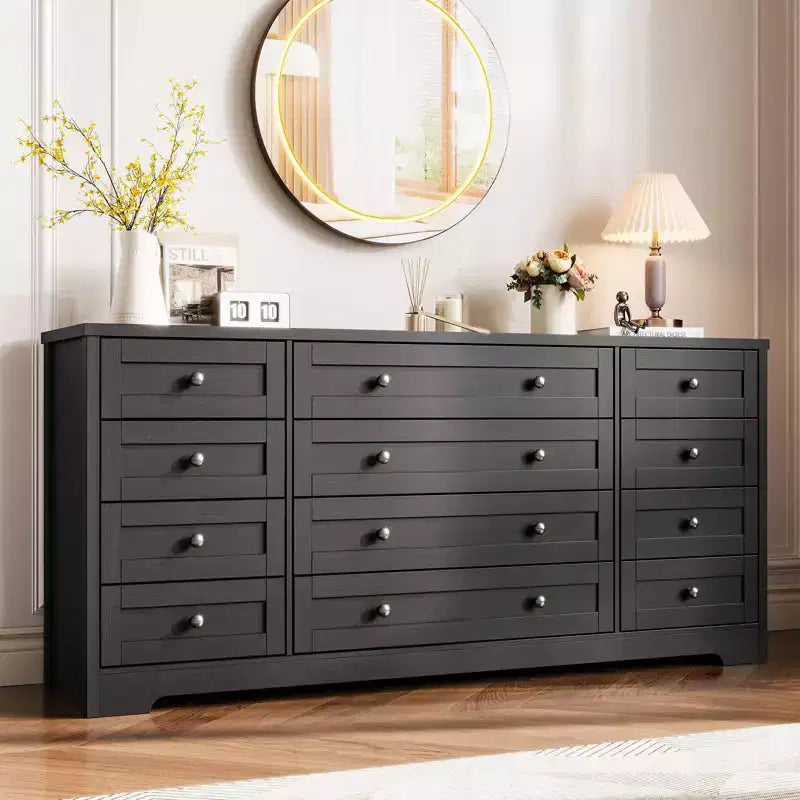 Commode à 12 tiroirs COZONY, Commode en bois de 160 cm de large, Meuble TV moderne pour TV de 65 pouces, Pour chambre à coucher, salon, entrée