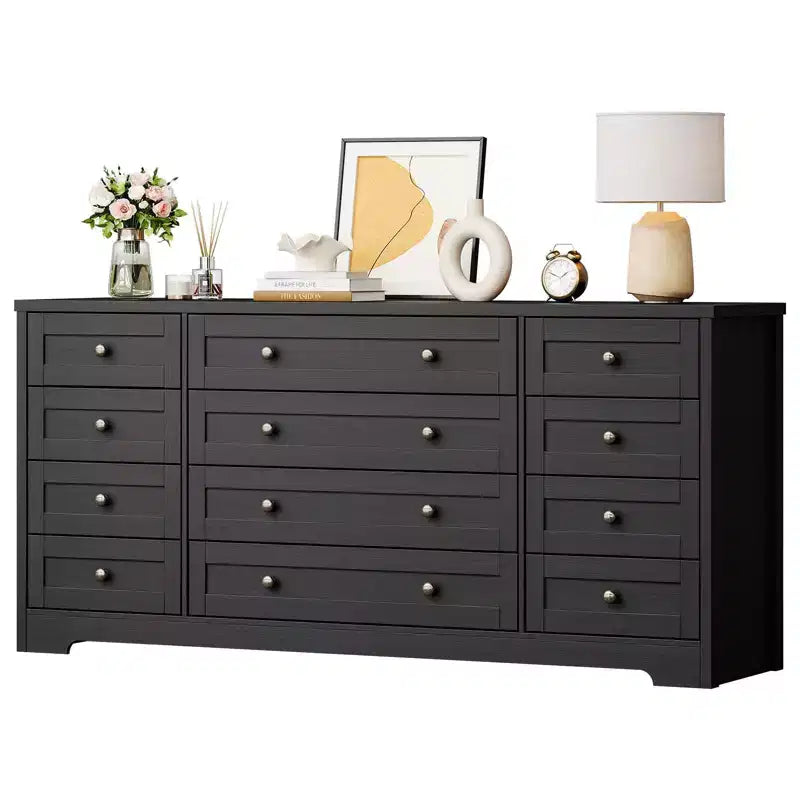 Commode à 12 tiroirs COZONY, Commode en bois de 160 cm de large, Meuble TV moderne pour TV de 65 pouces, Pour chambre à coucher, salon, entrée