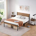 Rustic Farmhouse Platform Bed Frame  Wood Headboard & Footboard, Metal-Wood Slats, Underbed Storage, No Box Spring Needed