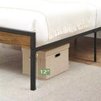 Cadre de lit plateforme de ferme rustique Tête de lit et pied de lit en bois, lattes en métal-bois, rangement sous le lit, pas besoin de sommier tapissier