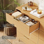 Commode cannelée COZONY avec 8 tiroirs, commode en bois moderne de 140 cm de large avec poignées métalliques, commode de chambre et meuble TV pour salon