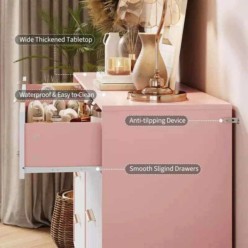 Commode cannelée COZONY avec 8 tiroirs, commode en bois moderne de 140 cm de large avec poignées métalliques, commode de chambre et meuble TV pour salon
