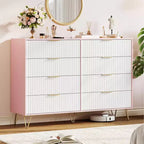 Commode cannelée COZONY avec 8 tiroirs, commode en bois moderne de 140 cm de large avec poignées métalliques, commode de chambre et meuble TV pour salon