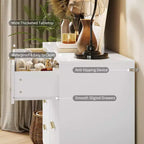 Commode cannelée COZONY avec 8 tiroirs, commode en bois moderne de 140 cm de large avec poignées métalliques, commode de chambre et meuble TV pour salon