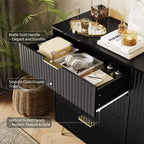 Commode cannelée COZONY avec 8 tiroirs, commode en bois moderne de 140 cm de large avec poignées métalliques, commode de chambre et meuble TV pour salon