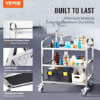 VIYET Chariot de service/médical en acier inoxydable à 3 niveaux de 45,7 cm de hauteur, roulettes universelles verrouillables, pour laboratoire/clinique/cuisine/salon