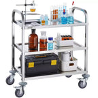 VIYET Chariot de service/médical en acier inoxydable à 3 niveaux de 45,7 cm de hauteur, roulettes universelles verrouillables, pour laboratoire/clinique/cuisine/salon