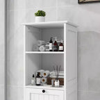 Meuble de salle de bain avec panier à linge, meuble de rangement inclinable avec étagères supérieures et tiroir pour salle de bain, buanderie
