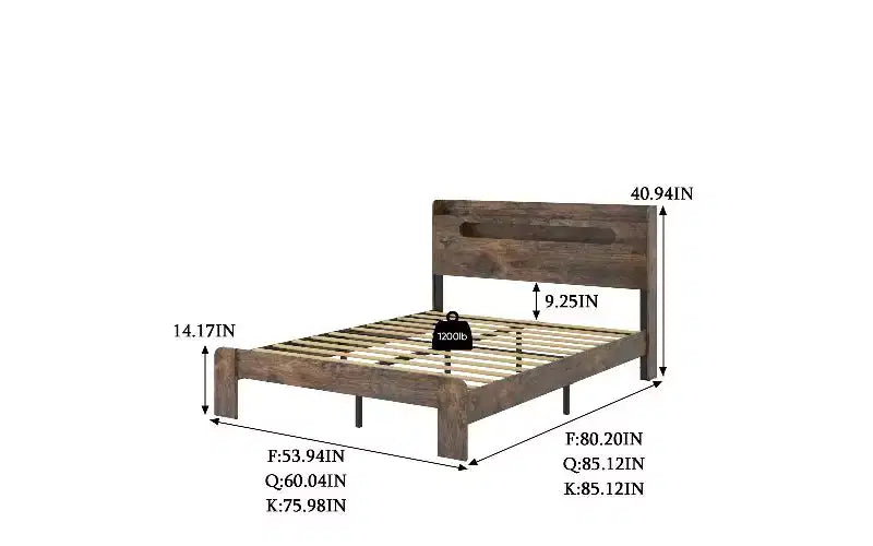 TUYOHW Cadre de lit double avec tête de lit de rangement et station de charge, lit plateforme en bois avec lumières LED et grand espace de rangement sous le lit, cadre de lit silencieux