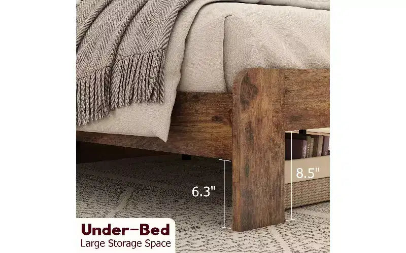 TUYOHW Cadre de lit double avec tête de lit de rangement et station de charge, lit plateforme en bois avec lumières LED et grand espace de rangement sous le lit, cadre de lit silencieux