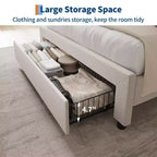 Cadre de lit avec tête de lit de rangement, cadre de lit double en bois avec station de recharge, cadre de lit plateforme en métal avec grands tiroirs, pas besoin de sommier tapissier