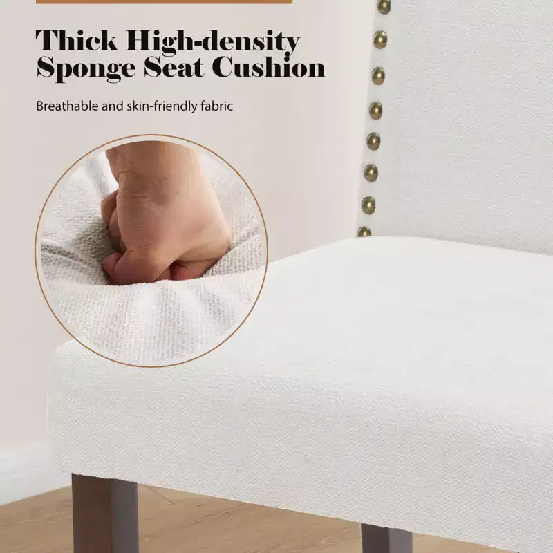 TUYOHW Lot de 2 chaises de salle à manger modernes, chaises de cuisine rembourrées avec clous décoratifs, pieds en bois d'hévéa, chaises de salle à manger sans accoudoirs