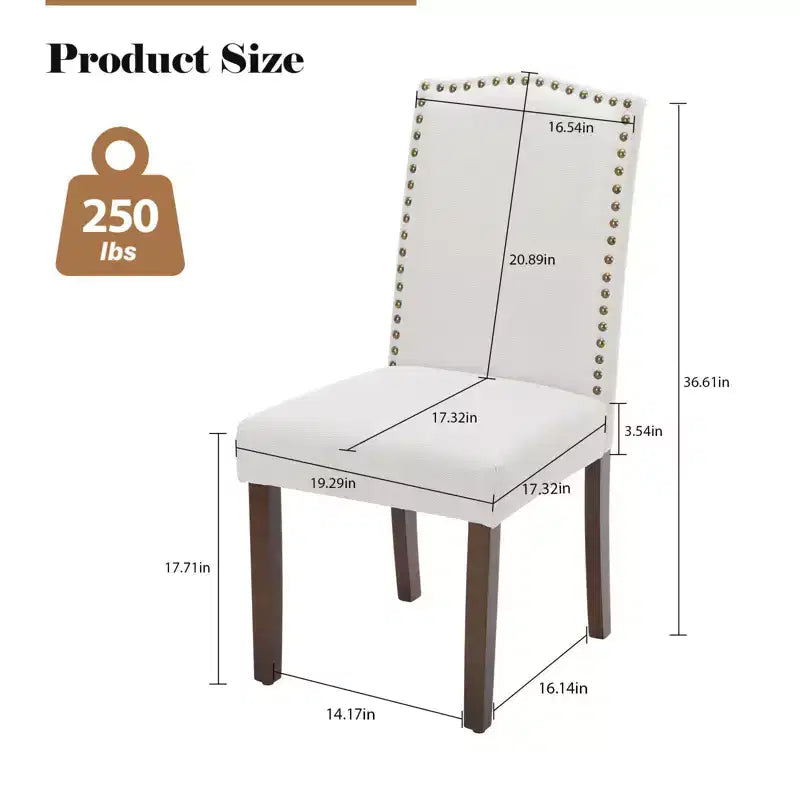 TUYOHW Lot de 2 chaises de salle à manger modernes, chaises de cuisine rembourrées avec clous décoratifs, pieds en bois d'hévéa, chaises de salle à manger sans accoudoirs