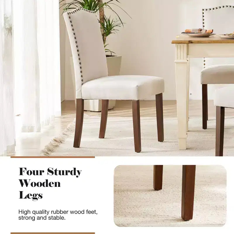 TUYOHW Lot de 2 chaises de salle à manger modernes, chaises de cuisine rembourrées avec clous décoratifs, pieds en bois d'hévéa, chaises de salle à manger sans accoudoirs