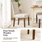 TUYOHW Lot de 2 chaises de salle à manger modernes, chaises de cuisine rembourrées avec clous décoratifs, pieds en bois d'hévéa, chaises de salle à manger sans accoudoirs