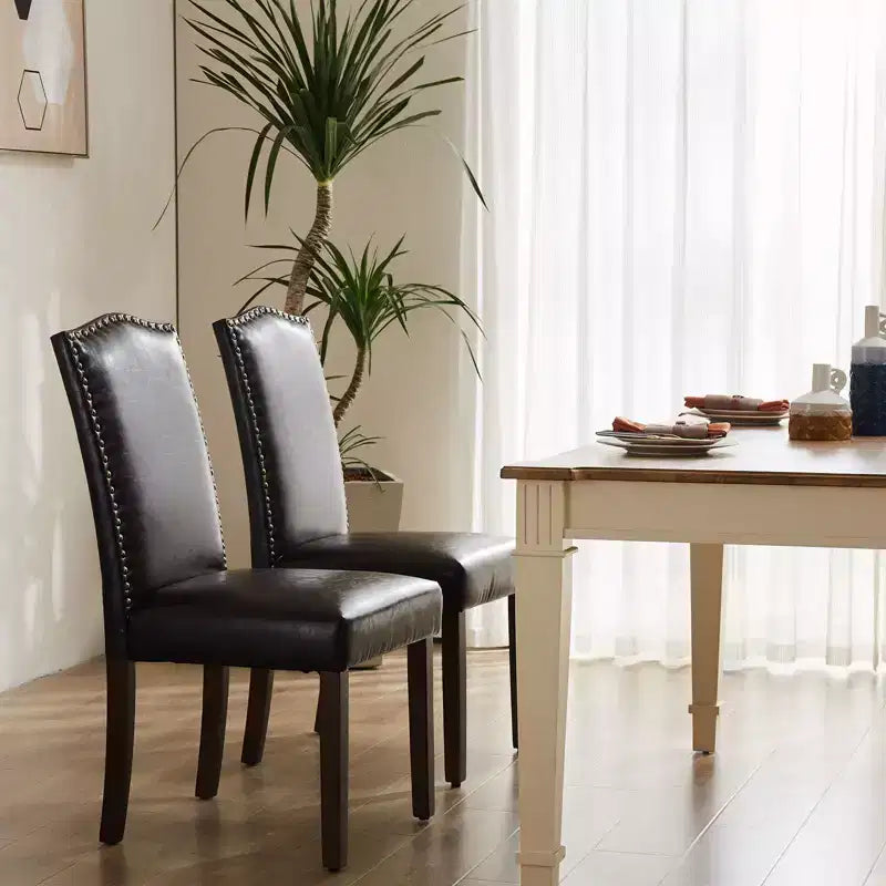 TUYOHW Lot de 2 chaises de salle à manger modernes, chaises de cuisine rembourrées avec clous décoratifs, pieds en bois d'hévéa, chaises de salle à manger sans accoudoirs