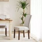 TUYOHW Lot de 2 chaises de salle à manger modernes, chaises de cuisine rembourrées avec clous décoratifs, pieds en bois d'hévéa, chaises de salle à manger sans accoudoirs
