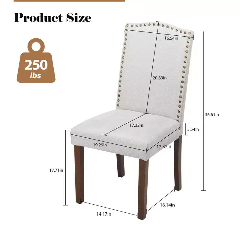 TUYOHW Lot de 2 chaises de salle à manger modernes, chaises de cuisine rembourrées avec clous décoratifs, pieds en bois d'hévéa, chaises de salle à manger sans accoudoirs