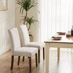 TUYOHW Lot de 2 chaises de salle à manger modernes, chaises de cuisine rembourrées avec clous décoratifs, pieds en bois d'hévéa, chaises de salle à manger sans accoudoirs