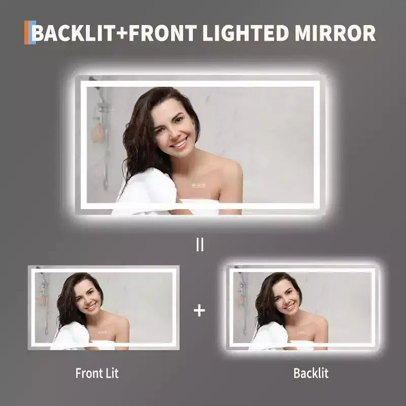Miroir de salle de bain LED COZONY 50x28 pouces avec lumières, miroir de maquillage anti-buée dimmable