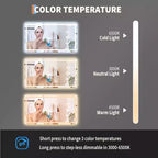 Miroir de salle de bain LED COZONY 50x28 pouces avec lumières, miroir de maquillage anti-buée dimmable