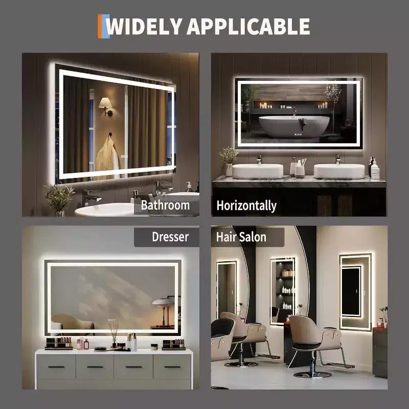 Miroir de salle de bain LED COZONY 50x28 pouces avec lumières, miroir de maquillage anti-buée dimmable