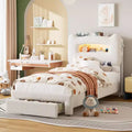 LED Full Bed Frame with 2-Tier Storage Headboard, Upholstered Platform Bed with Charging Station and Drawer, Metal Support, No Box Spring Needed