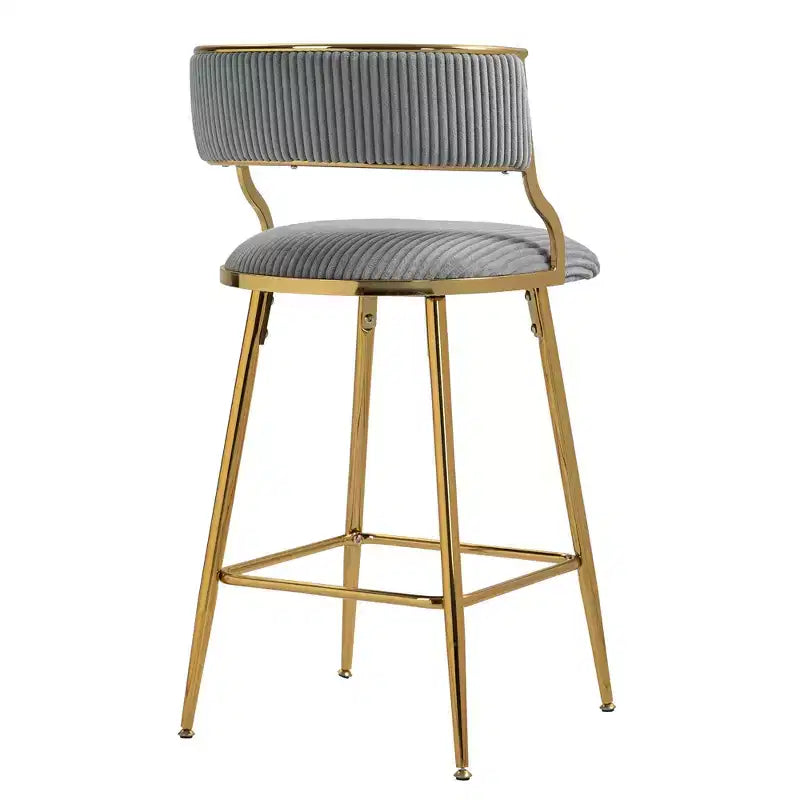 TUYOHW Lot de 2 tabourets de bar hauteur comptoir 66 cm, tabourets de bar en velours côtelé moelleux avec base chromée dorée et repose-pieds, tabourets de cuisine élégants pour la décoration intérieure