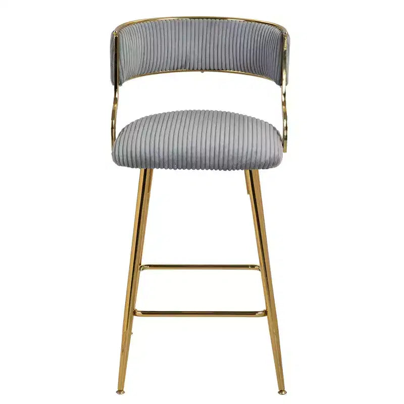 TUYOHW Lot de 2 tabourets de bar hauteur comptoir 66 cm, tabourets de bar en velours côtelé moelleux avec base chromée dorée et repose-pieds, tabourets de cuisine élégants pour la décoration intérieure