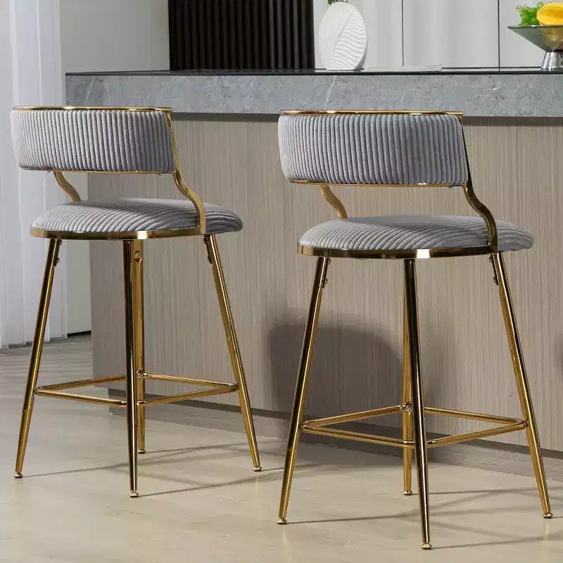 TUYOHW Lot de 2 tabourets de bar hauteur comptoir 66 cm, tabourets de bar en velours côtelé moelleux avec base chromée dorée et repose-pieds, tabourets de cuisine élégants pour la décoration intérieure