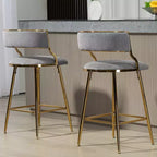 TUYOHW Lot de 2 tabourets de bar hauteur comptoir 66 cm, tabourets de bar en velours côtelé moelleux avec base chromée dorée et repose-pieds, tabourets de cuisine élégants pour la décoration intérieure