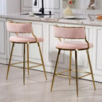 TUYOHW Lot de 2 tabourets de bar hauteur comptoir 66 cm, tabourets de bar en velours côtelé moelleux avec base chromée dorée et repose-pieds, tabourets de cuisine élégants pour la décoration intérieure