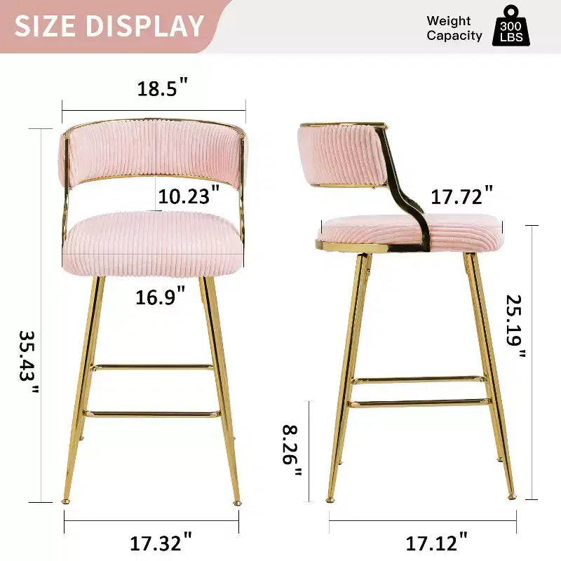 TUYOHW Lot de 2 tabourets de bar hauteur comptoir 66 cm, tabourets de bar en velours côtelé moelleux avec base chromée dorée et repose-pieds, tabourets de cuisine élégants pour la décoration intérieure