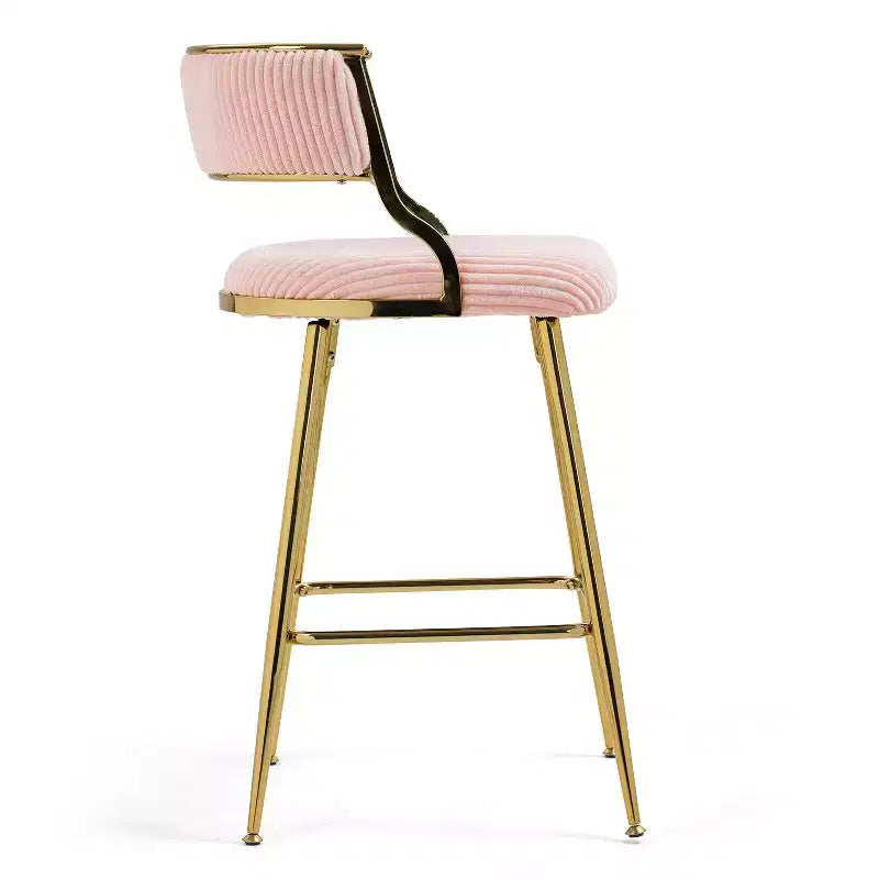 TUYOHW Lot de 2 tabourets de bar hauteur comptoir 66 cm, tabourets de bar en velours côtelé moelleux avec base chromée dorée et repose-pieds, tabourets de cuisine élégants pour la décoration intérieure