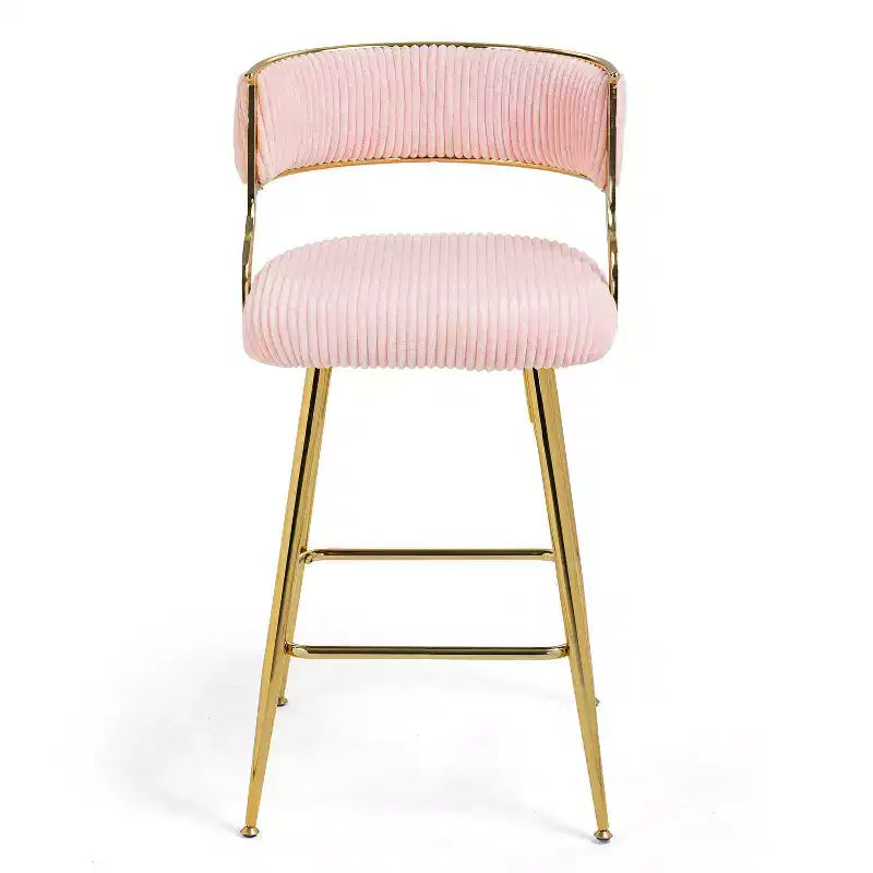 TUYOHW Lot de 2 tabourets de bar hauteur comptoir 66 cm, tabourets de bar en velours côtelé moelleux avec base chromée dorée et repose-pieds, tabourets de cuisine élégants pour la décoration intérieure