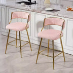 TUYOHW Lot de 2 tabourets de bar hauteur comptoir 66 cm, tabourets de bar en velours côtelé moelleux avec base chromée dorée et repose-pieds, tabourets de cuisine élégants pour la décoration intérieure