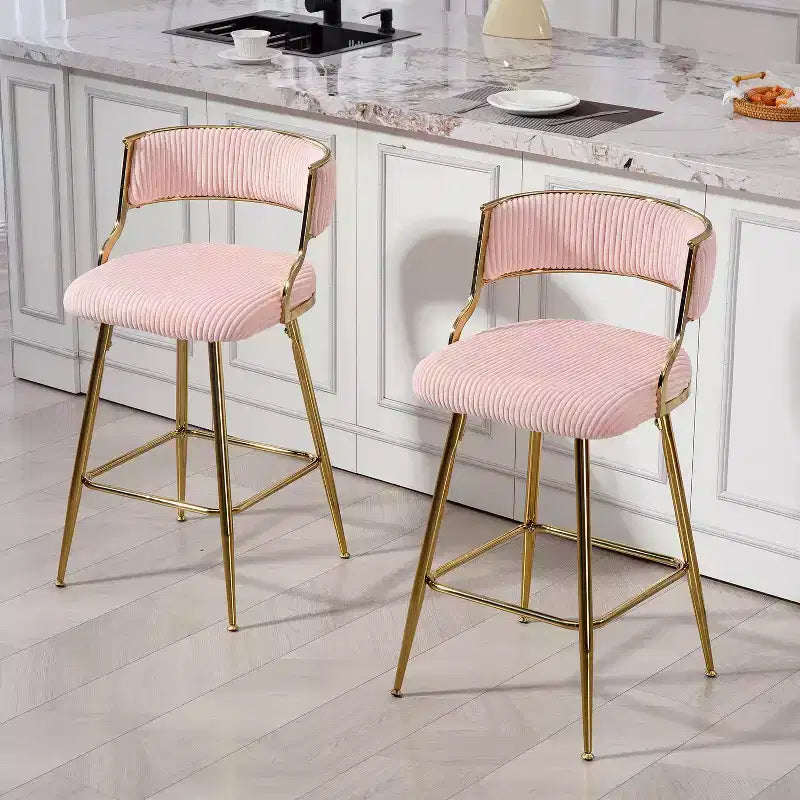 TUYOHW Lot de 2 tabourets de bar hauteur comptoir 66 cm, tabourets de bar en velours côtelé moelleux avec base chromée dorée et repose-pieds, tabourets de cuisine élégants pour la décoration intérieure