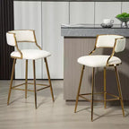 TUYOHW Lot de 2 tabourets de bar hauteur comptoir 66 cm, tabourets de bar en velours côtelé moelleux avec base chromée dorée et repose-pieds, tabourets de cuisine élégants pour la décoration intérieure