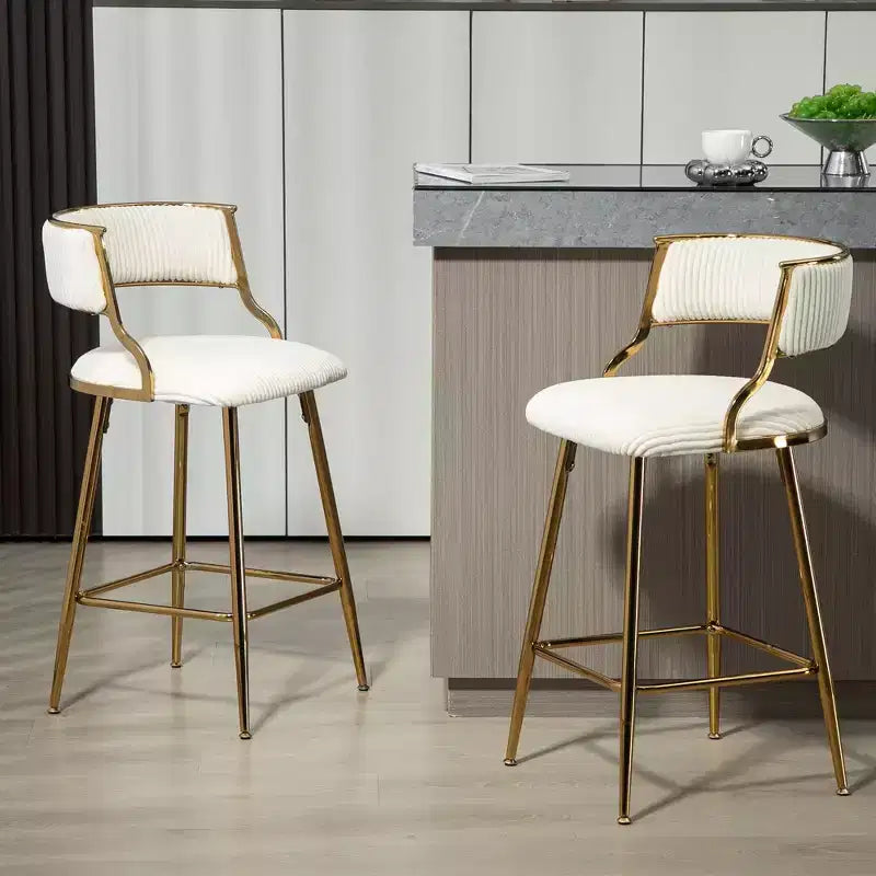TUYOHW Lot de 2 tabourets de bar hauteur comptoir 66 cm, tabourets de bar en velours côtelé moelleux avec base chromée dorée et repose-pieds, tabourets de cuisine élégants pour la décoration intérieure