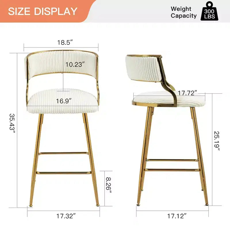 TUYOHW Lot de 2 tabourets de bar hauteur comptoir 66 cm, tabourets de bar en velours côtelé moelleux avec base chromée dorée et repose-pieds, tabourets de cuisine élégants pour la décoration intérieure