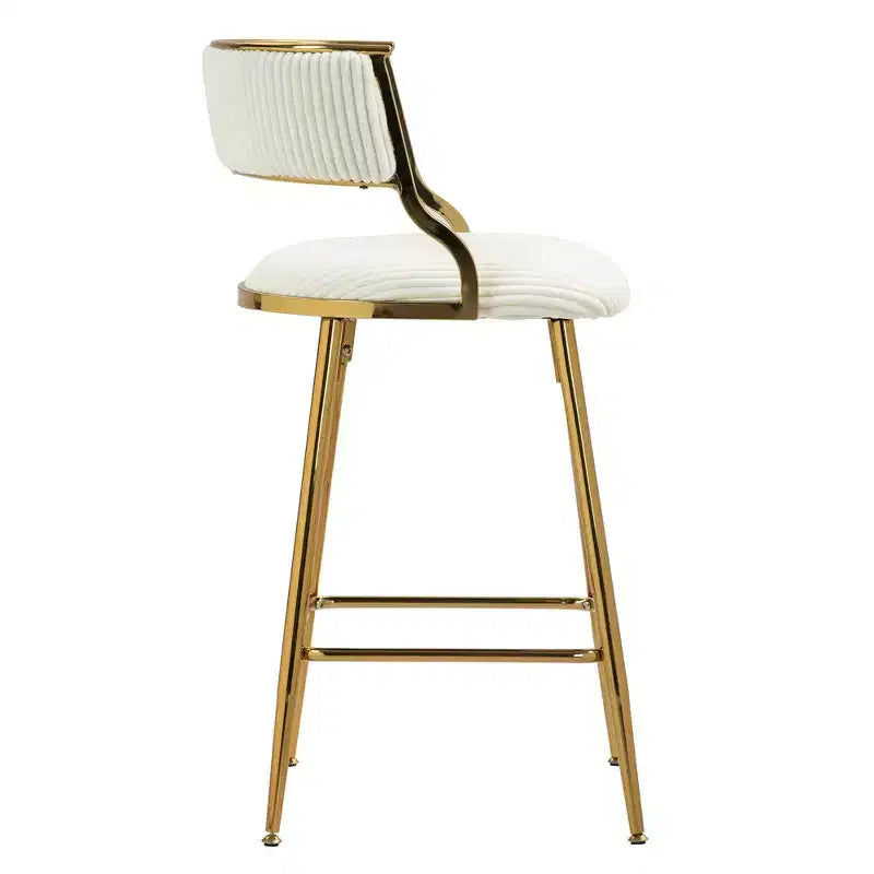 TUYOHW Lot de 2 tabourets de bar hauteur comptoir 66 cm, tabourets de bar en velours côtelé moelleux avec base chromée dorée et repose-pieds, tabourets de cuisine élégants pour la décoration intérieure