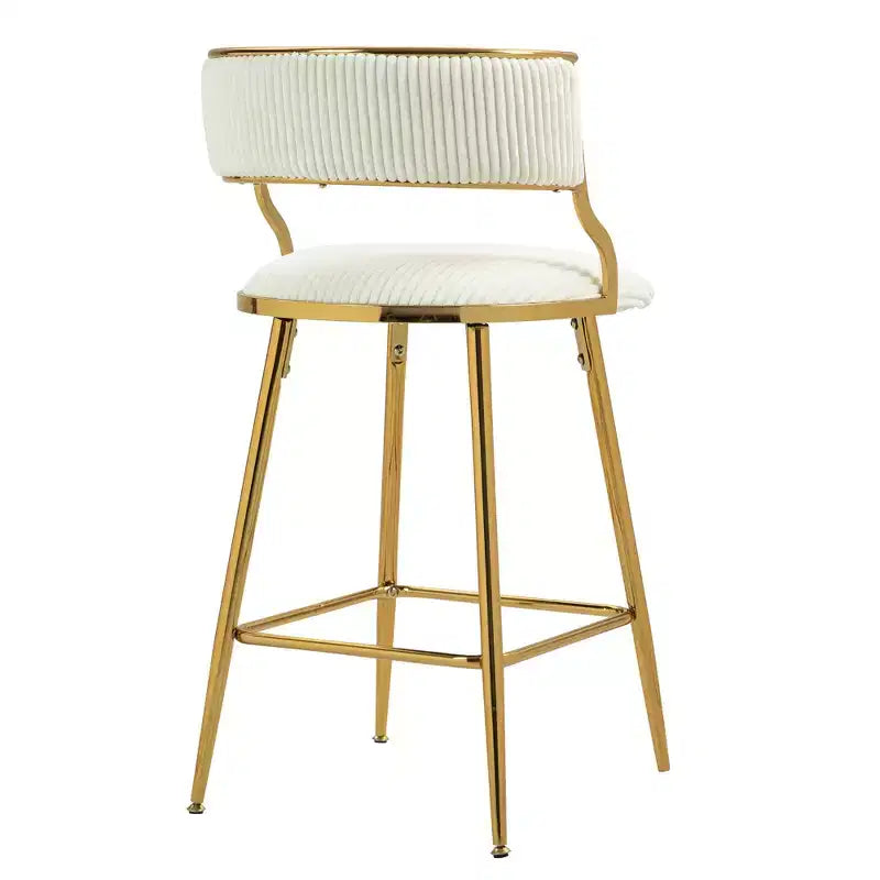 TUYOHW Lot de 2 tabourets de bar hauteur comptoir 66 cm, tabourets de bar en velours côtelé moelleux avec base chromée dorée et repose-pieds, tabourets de cuisine élégants pour la décoration intérieure