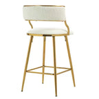 TUYOHW Lot de 2 tabourets de bar hauteur comptoir 66 cm, tabourets de bar en velours côtelé moelleux avec base chromée dorée et repose-pieds, tabourets de cuisine élégants pour la décoration intérieure