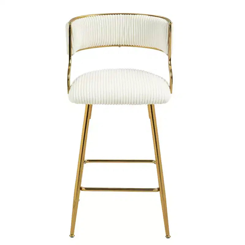 TUYOHW Lot de 2 tabourets de bar hauteur comptoir 66 cm, tabourets de bar en velours côtelé moelleux avec base chromée dorée et repose-pieds, tabourets de cuisine élégants pour la décoration intérieure