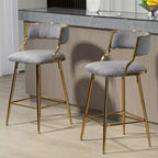 TUYOHW Lot de 2 tabourets de bar hauteur comptoir 66 cm, tabourets de bar en velours côtelé moelleux avec base chromée dorée et repose-pieds, tabourets de cuisine élégants pour la décoration intérieure