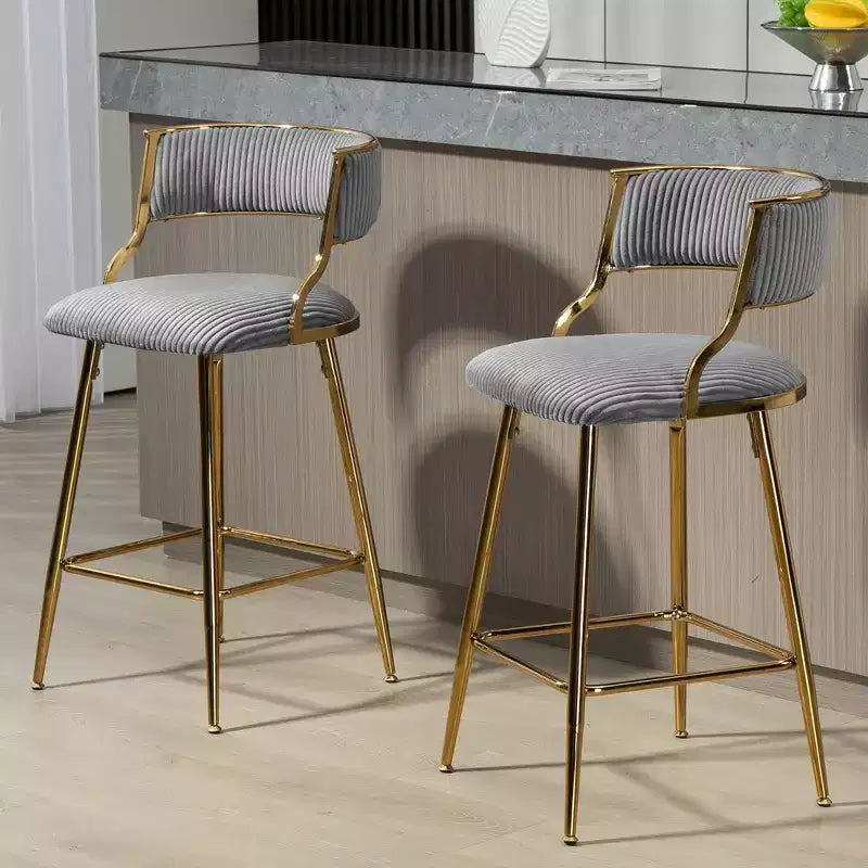 TUYOHW Lot de 2 tabourets de bar hauteur comptoir 66 cm, tabourets de bar en velours côtelé moelleux avec base chromée dorée et repose-pieds, tabourets de cuisine élégants pour la décoration intérieure