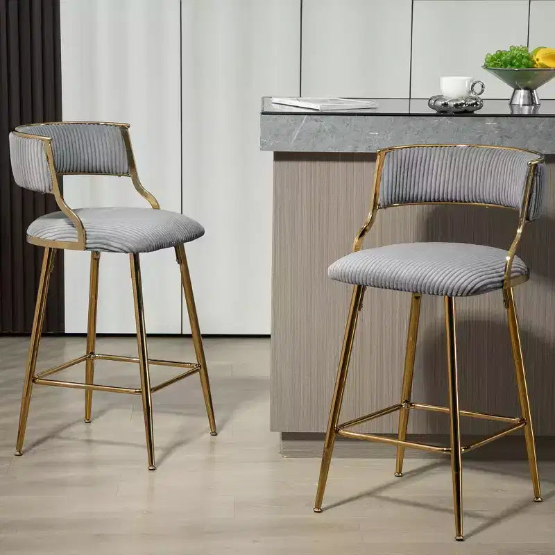 TUYOHW Lot de 2 tabourets de bar hauteur comptoir 66 cm, tabourets de bar en velours côtelé moelleux avec base chromée dorée et repose-pieds, tabourets de cuisine élégants pour la décoration intérieure