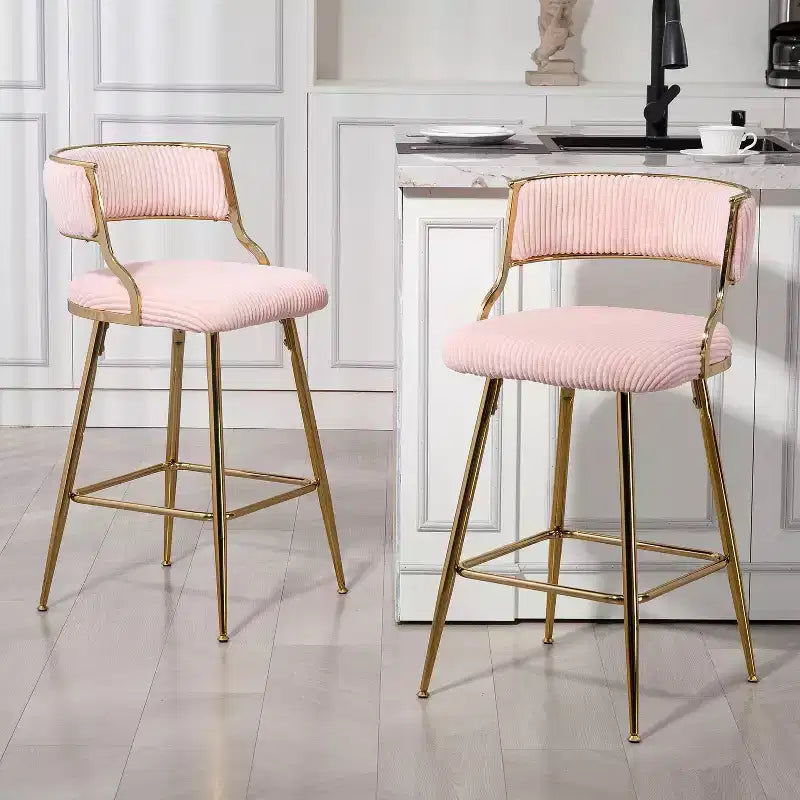TUYOHW Lot de 2 tabourets de bar hauteur comptoir 66 cm, tabourets de bar en velours côtelé moelleux avec base chromée dorée et repose-pieds, tabourets de cuisine élégants pour la décoration intérieure