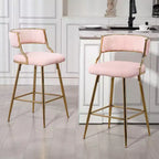 TUYOHW Lot de 2 tabourets de bar hauteur comptoir 66 cm, tabourets de bar en velours côtelé moelleux avec base chromée dorée et repose-pieds, tabourets de cuisine élégants pour la décoration intérieure